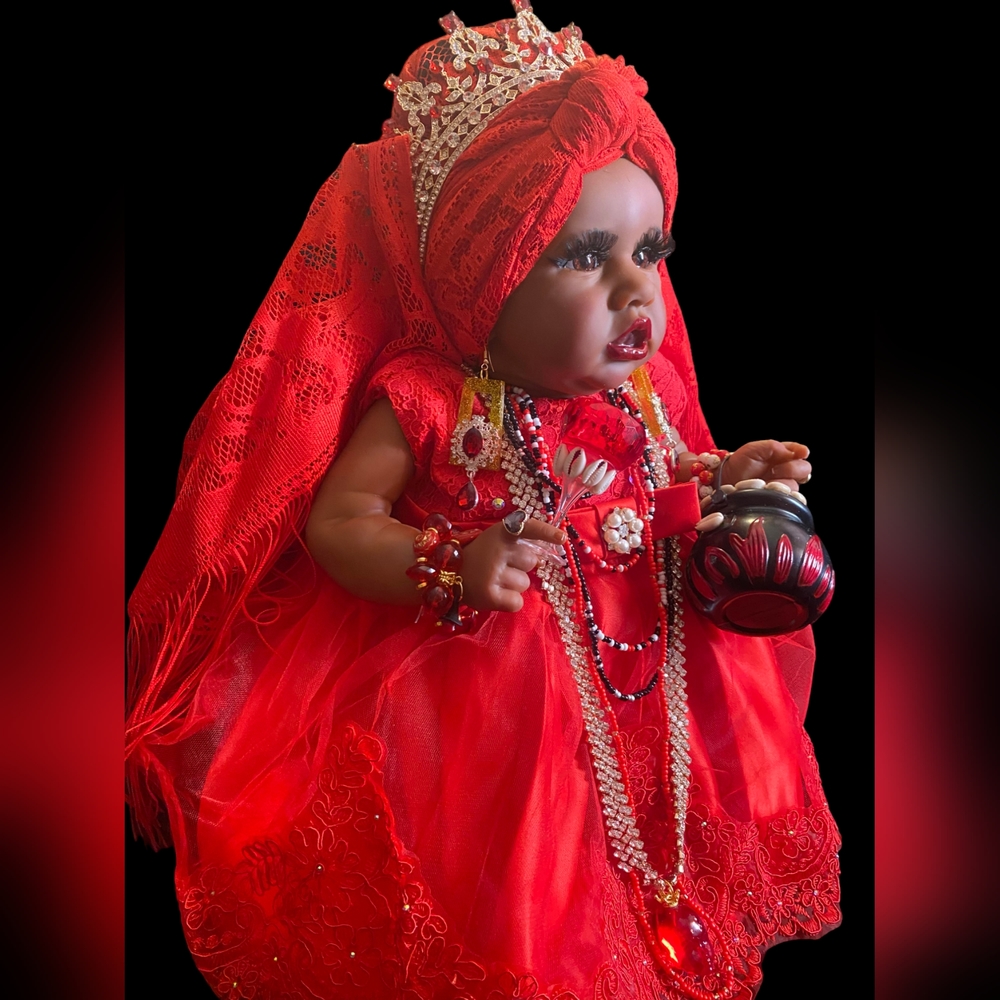 23-inch realistic silicone and vinyl doll, spiritual, Yoruba Religion.